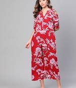 Myshka Women's Red Polyester Printed Half Sleeve Casual Jumpsuit