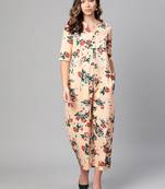 Myshka Women's Peach Polyester Printed Half Sleeve Casual Jumpsuit