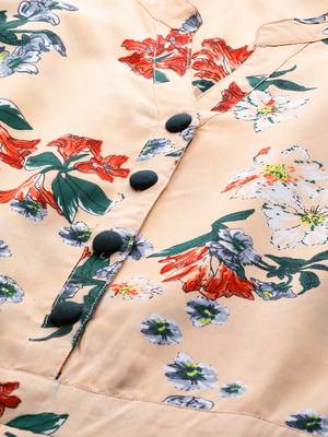 Myshka Women's Peach Polyester Printed Half Sleeve Casual Jumpsuit 4