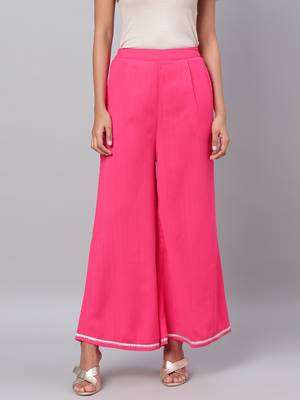Myshka Women's Pink Solid Na Polyester Na  Palazzo 1