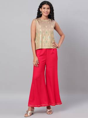Myshka Women's Red Solid Na Polyester Na  Palazzo 1
