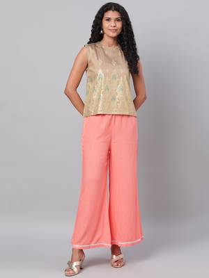 Myshka Women's Orange Solid Na Polyester Na  Palazzo 1