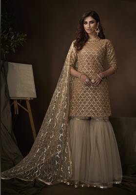 Beige embroidered net salwar 1