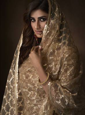 Beige embroidered net salwar 2