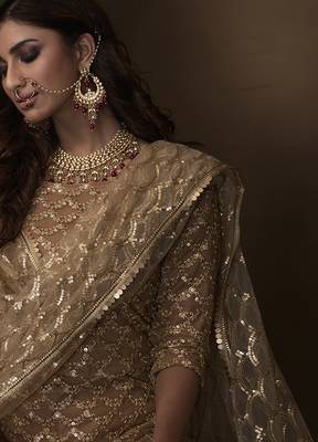 Beige embroidered net salwar 3