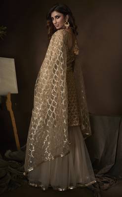 Beige embroidered net salwar 4