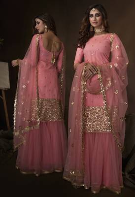 Light-pink embroidered net salwar 1