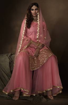 Light-pink embroidered net salwar 2
