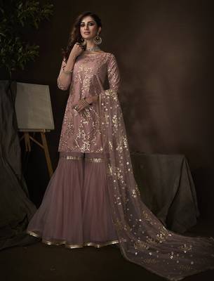 Pink embroidered net salwar 1