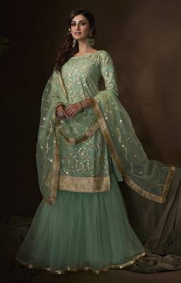 Sea-green embroidered net salwar 2