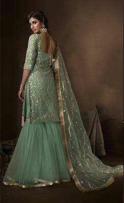 Sea-green embroidered net salwar 3