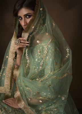 Sea-green embroidered net salwar 4