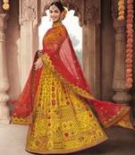 Yellow embroidered silk semi stitched lehenga