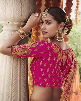 Rani-pink embroidered silk semi stitched lehenga 2
