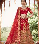 Red embroidered silk semi stitched lehenga