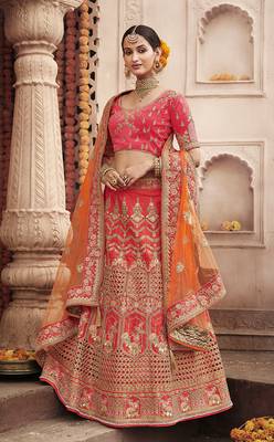Light-red embroidered silk semi stitched lehenga 1