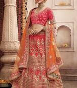 Light-red embroidered silk semi stitched lehenga