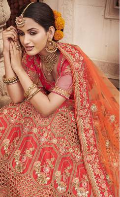 Light-red embroidered silk semi stitched lehenga 2