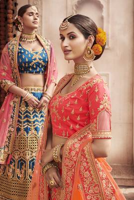 Light-red embroidered silk semi stitched lehenga 3