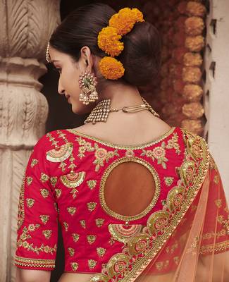 Scarlet-red embroidered silk semi stitched lehenga 3
