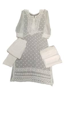 White embroidered georgette georgette-kurtis 1