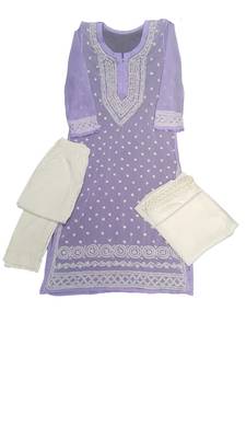 Sky-blue embroidered georgette georgette-kurtis 1