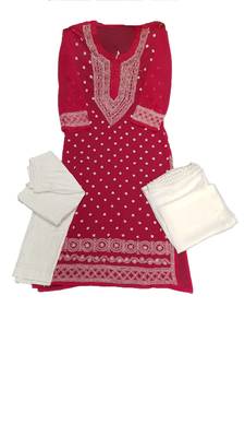 Dark-pink embroidered georgette georgette-kurtis 1