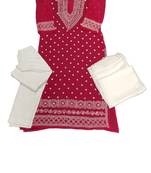 Dark-pink embroidered georgette georgette-kurtis