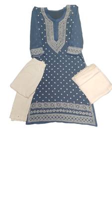 Slate-grey embroidered georgette georgette-kurtis 1