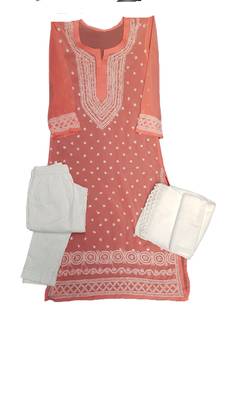 Peach embroidered georgette georgette-kurtis 1