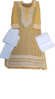 Mustard embroidered georgette georgette-kurtis 1