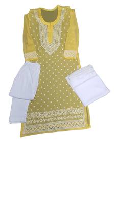 Yellow embroidered georgette georgette-kurtis 1
