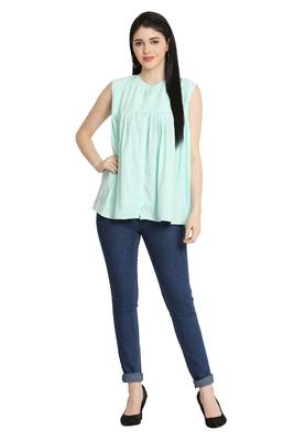 Sky-blue plain crepe tunics 4