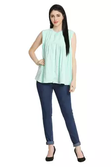 Sky-blue plain crepe tunics