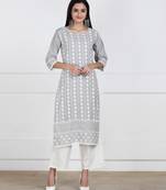 SWAGG INDIA Womens Wear Cotton Embrodiery Chikankari Grey Kurta