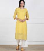 SWAGG INDIA Women's Wear Lucknowi Chikankari Needlecraft Faux Georgette Regular Wear Yellow Kurti Kurta