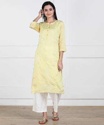 SWAGG INDIA Women Wear Viscose Chaderi Embrodiery Yellow Kurta with Cotton Lining 1