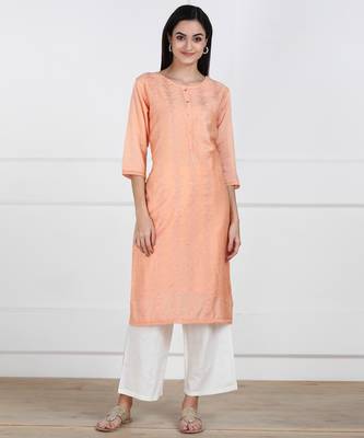 SWAGG INDIA Women Wear Viscose Chaderi Embrodiery Light Peach Kurta with Cotton Lining 1