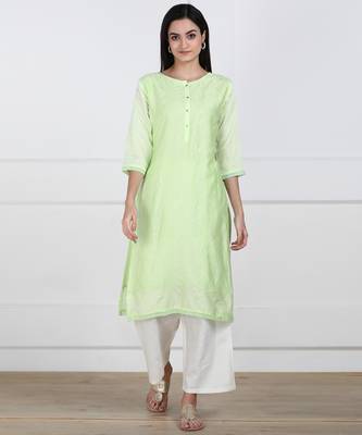 SWAGG INDIA Womens Wear Viscose Chaderi Embrodiery Kurta Light Green with Cotton Lining 1