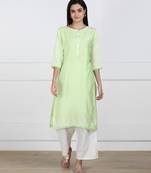 SWAGG INDIA Womens Wear Viscose Chaderi Embrodiery Kurta Light Green with Cotton Lining