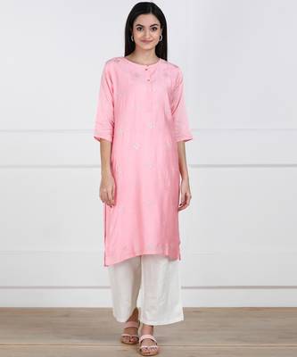 SWAGG INDIA Womens Wear Viscose Chaderi Embrodiery Kurta Light Pink with Cotton Lining 1