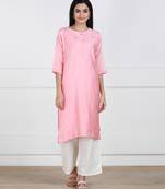 SWAGG INDIA Womens Wear Viscose Chaderi Embrodiery Kurta Light Pink with Cotton Lining