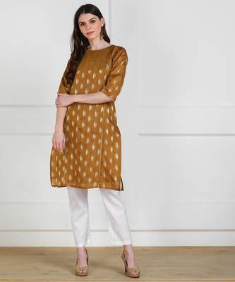 SWAGG INDIA Womens Wear Chaderi Brocade Beige Kurti 1