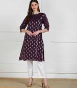SWAGG INDIA Womens Wear Chaderi Brocade Violet Kurti