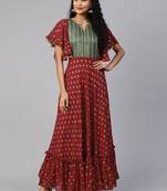 Maroon printed georgette ethnic-kurtis