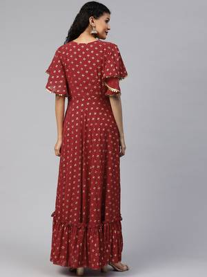 Maroon printed georgette ethnic-kurtis 2