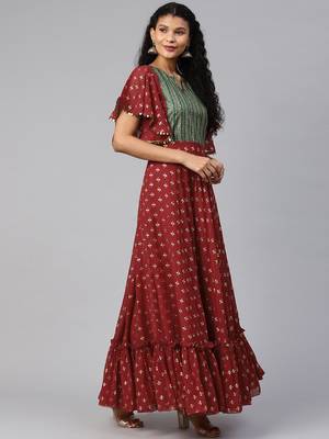 Maroon printed georgette ethnic-kurtis 3