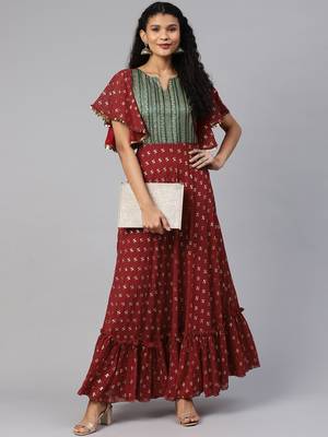 Maroon printed georgette ethnic-kurtis 4