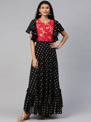 Black printed georgette ethnic-kurtis 1