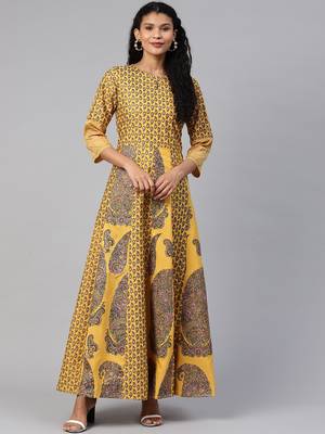 Mustard printed crepe ethnic-kurtis 1